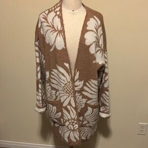 Anthropology Floral Tan and White Women's Sweater Size XLarge